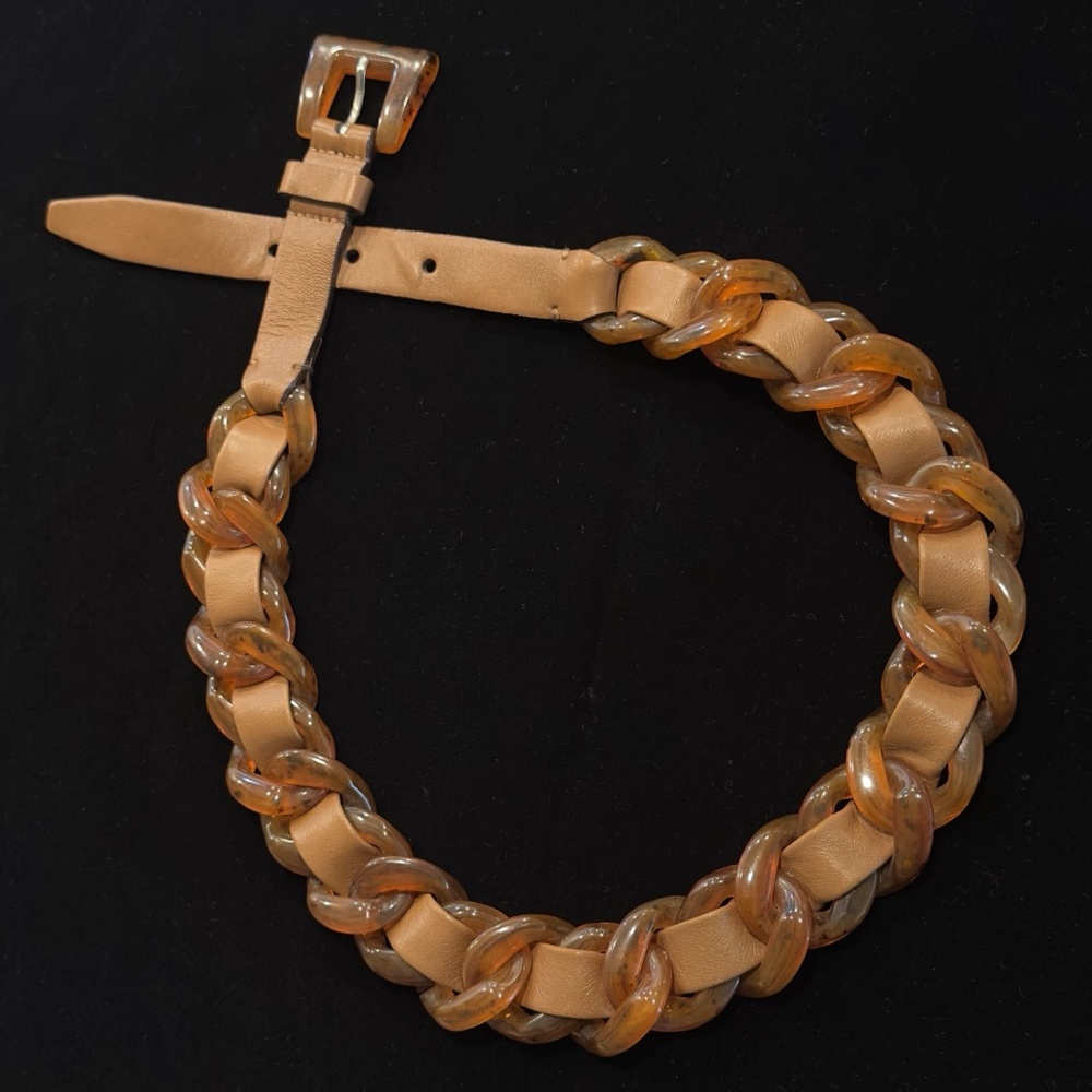 Vintage PRADA Women's Brown Leather Resin Chain Waist Belt 70/28
